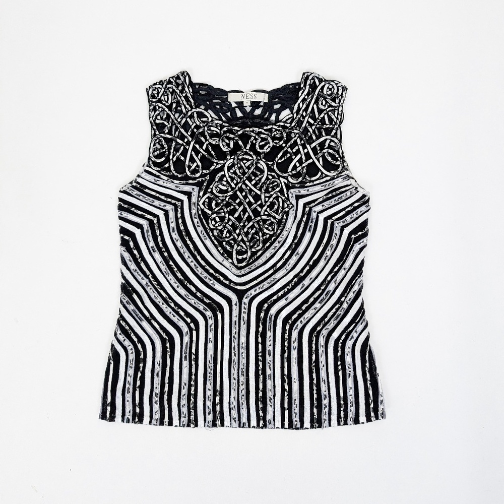 Y2K Cut-out Camisole Tank Sleeveless Abstract Mesh Ribbed Fitted Tight Stripes